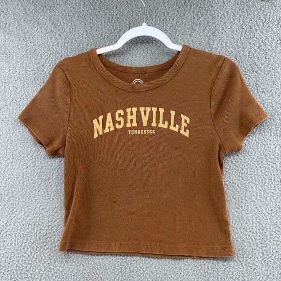 SOCIAL CULTURE NASHVILLE TENNESSEE BABY TEE Size Large Brown Ribbed Top Neutral - Picture 1 of 7